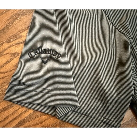 Callaway Polo Shirt Mens Large Gray Black Striped Performance Golf Polyester - Picture 6 of 12